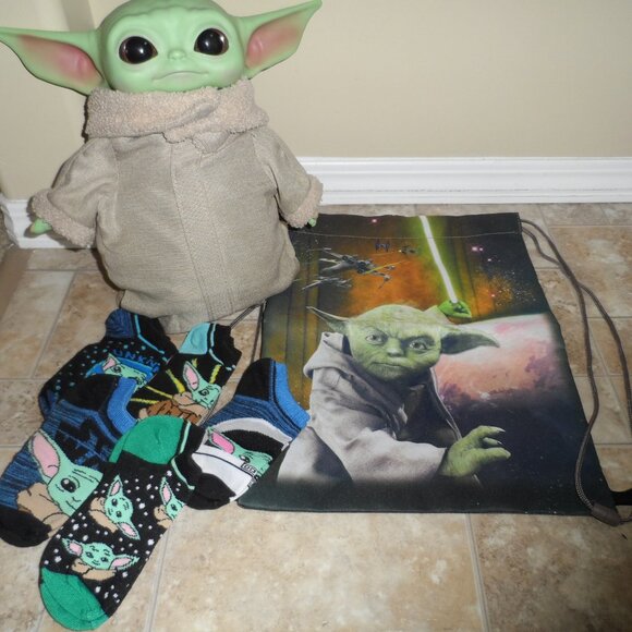 Set -Baby Yoda The Mandalorian Force, 5pcs socks , bag. - Picture 1 of 14